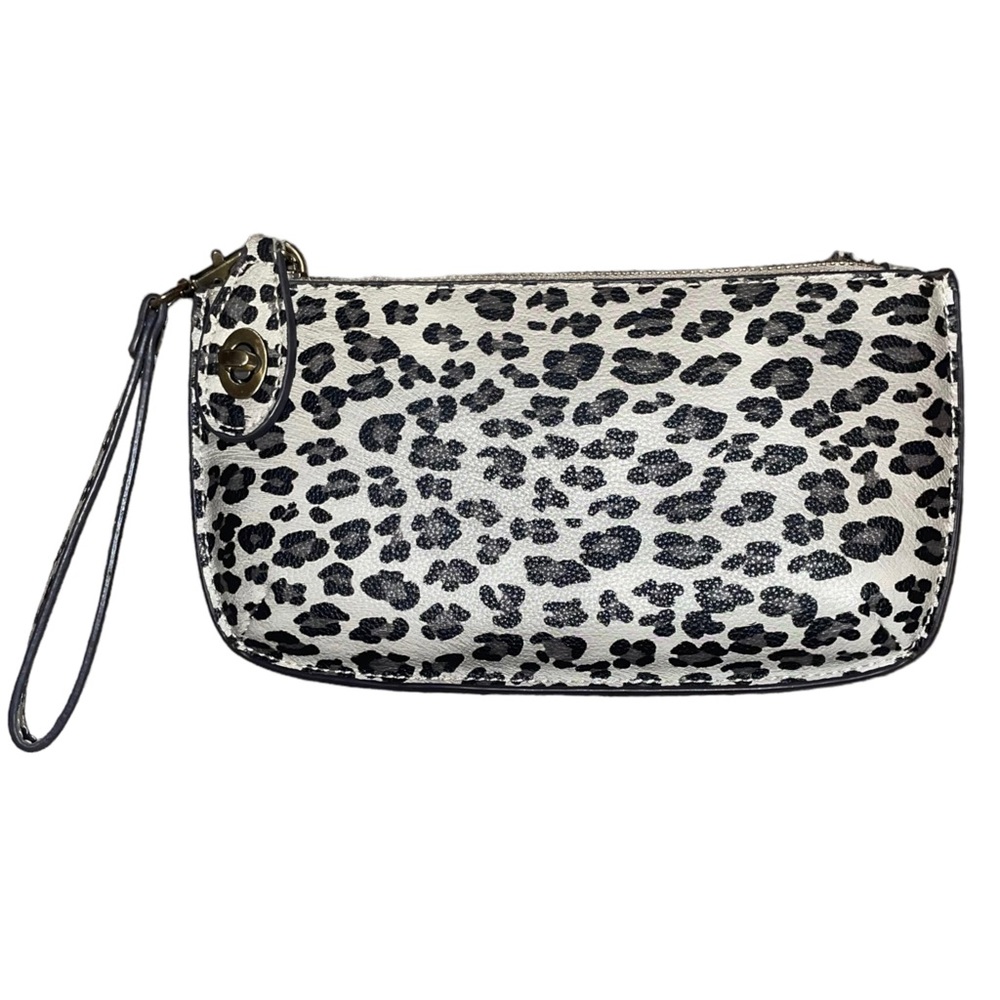 Faux leather leopard wristlet clutch wallet